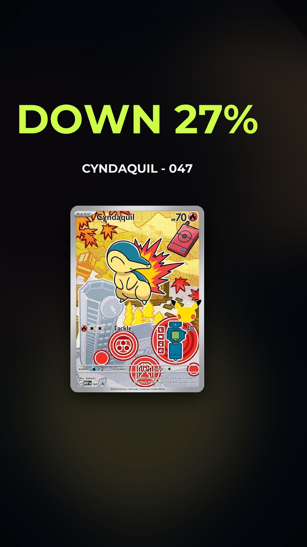 Approved W32 card-forward art for Cyndaquil 047.